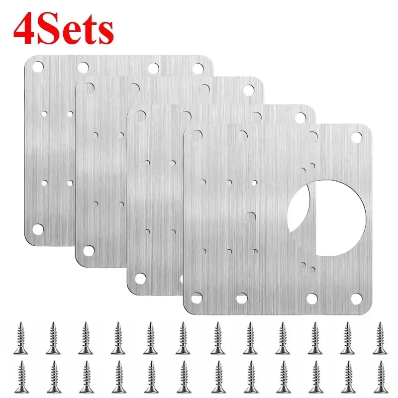 4 Sets Hinge Repair Plate Kitchen Cabinet Door Hinges Mounting Plate with Screw Flat Fixing Brackets Furniture Hardware Tools