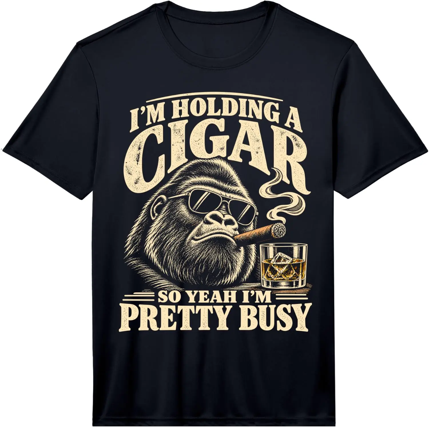 Men's Im Holding A So Yeah I'm Pretty Busy Funny Cigar Lover Performance T-Shirt Men's Spooky Halloween Graphic Print T‑Shirt, Crew Neck Short Sleeve Casual Cotton Tee For Holiday Party Daily Street Wear.