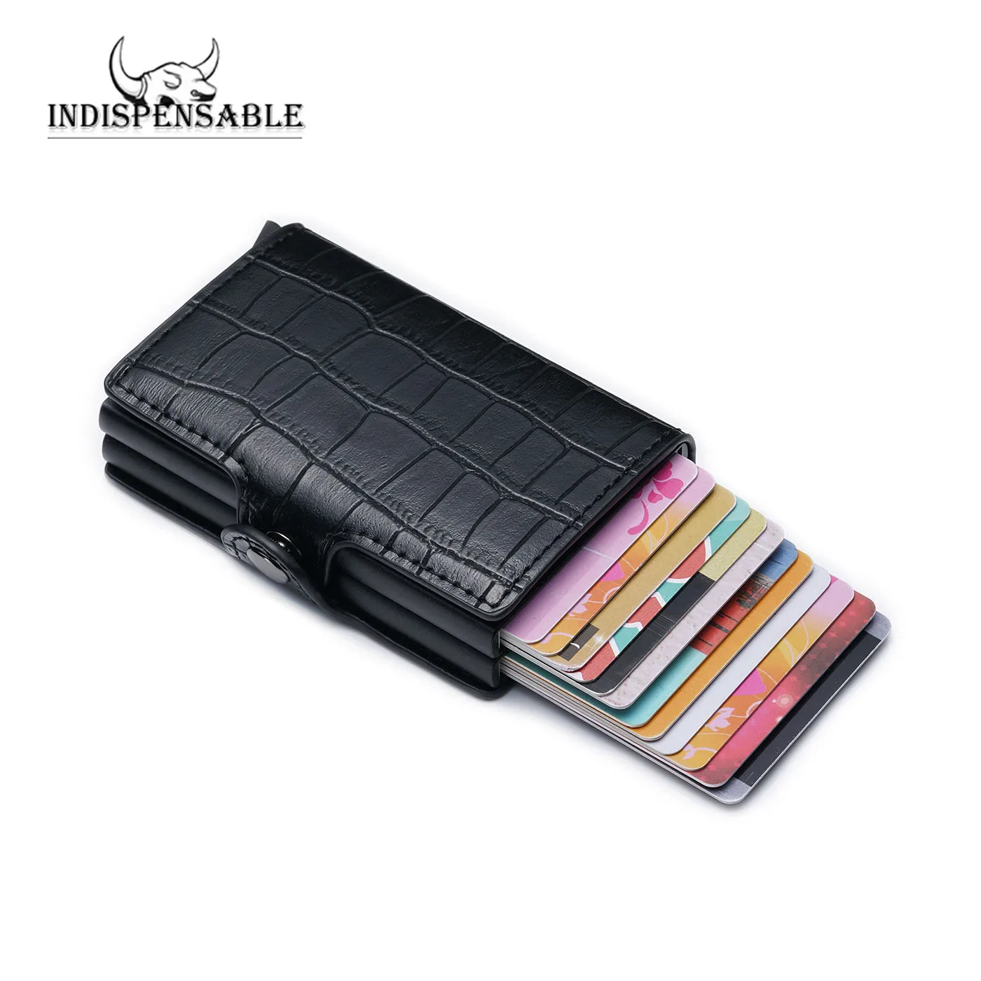 Men Double Aluminum Leather Pop Up Credit Card Holder RFID Metal Wallet Automatic Anti-theft Women Purse Business ID Cardholder