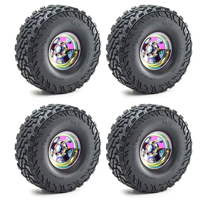 4 Stück 120 mm 1,9 Zoll Metall Beadlock Felge Gummireifen-Set für 1/10 RC Crawler Car Traxxas TRX4 RC4WD D90 D110 Axial SCX10 MST