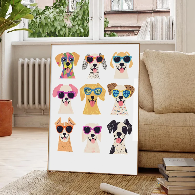 

Colorful Funny Dog Wall Art Print, Cool Puppy Portrait Modern Pet Poster, Kids Room Nursery Home Bedroom Animal Wall Decor