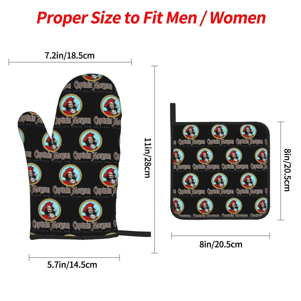 Captain Morgan Oven Mitts and Pot Holder Sets of 4 for Baking Kitchen Cooking Grilling Resistant Non-Slip Gloves