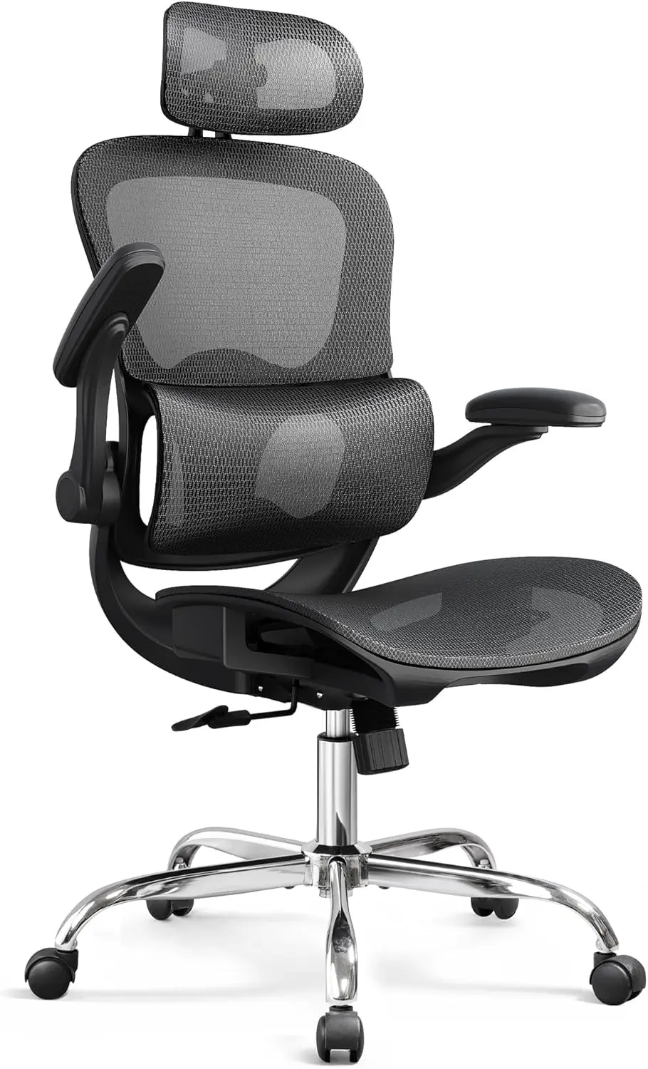 

Ergonomic Mesh Home Office Desk Chair with Lumbar Support, High Back Reclining Computer Gaming Chair with Flip-up Armrests