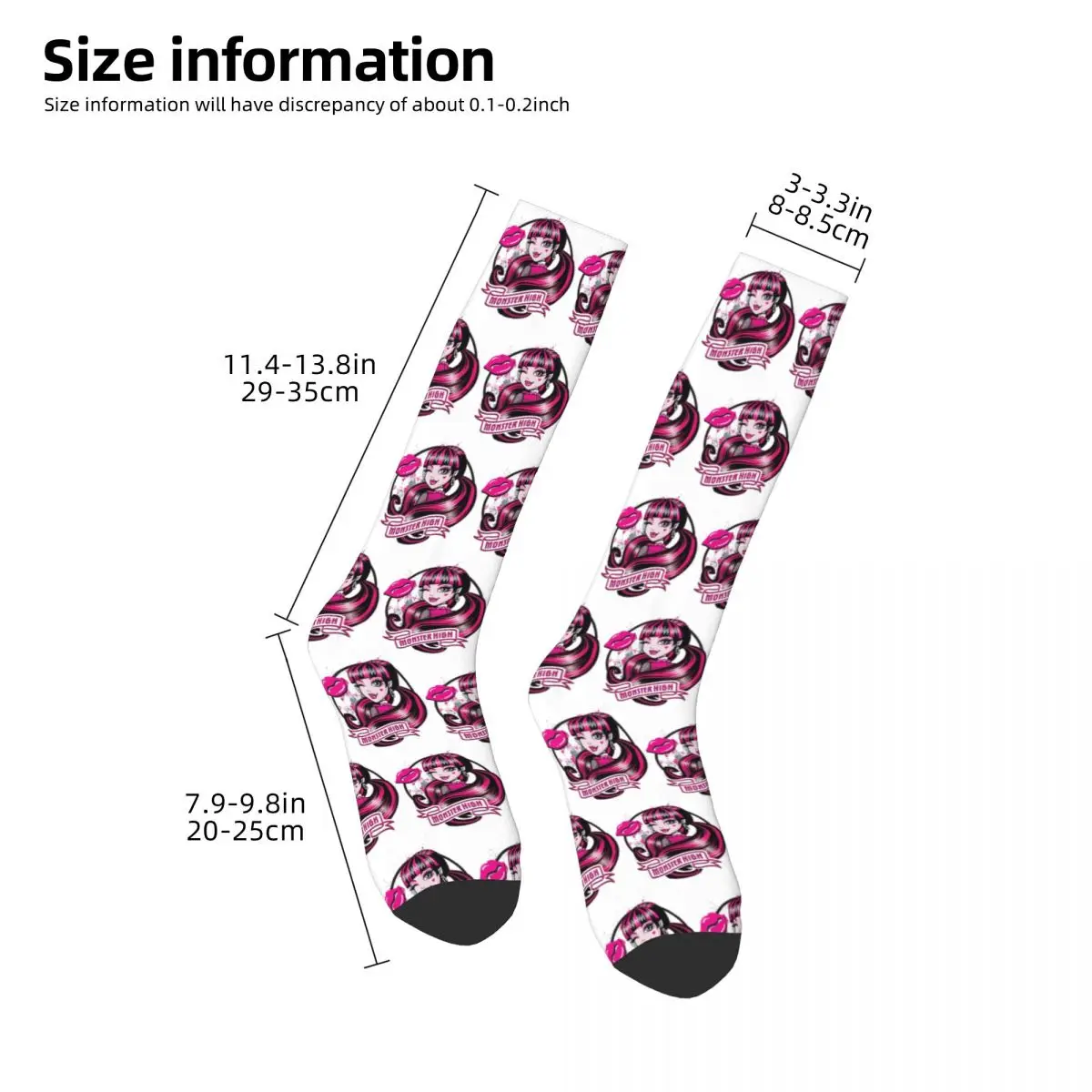 Monster High Doll Pretty Pink Pattern Socks Harajuku Stockings All Season Long Socks Accessories for Unisex Birthday Present