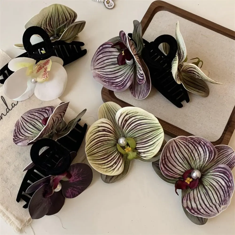 Lucky Flower Unique Texture Hair Claw for Women Temperament Orchid Flower Hair Clip Summer Vacation Photo Headwear Shark Clip