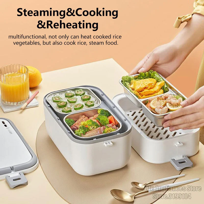 Joyoung Electric Lunch Box Food Heater Portable Mini Rice Cooker Steam Bento Box 1.5L 304 Stainless Steel For Office F15H-FH191