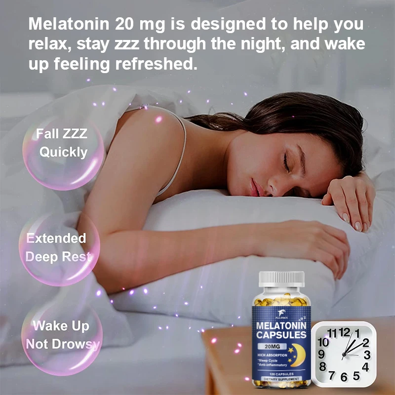 Melatonin 20mg - Help Improve Insomnia, Help Improve Sleep Quality, Reduce Wakefulness Time, and Help Deep Sleep Capsules