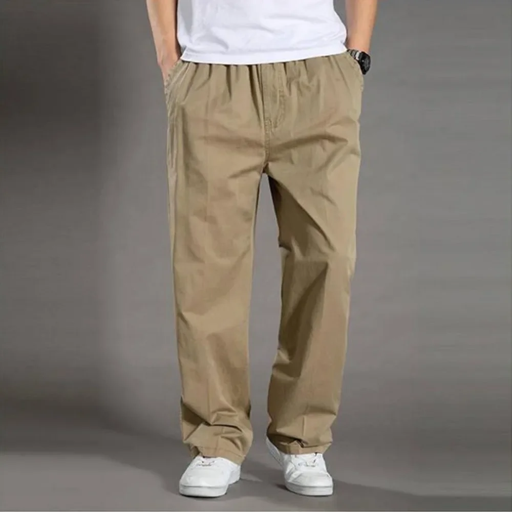 Spring Autumn Thin Men\'s Casual Pants Work Pants Large Size Loose Men\'s Long Cargo Pants Elastic Waist Lightweight