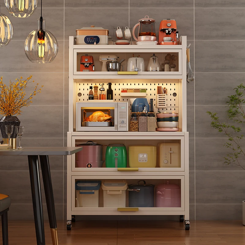 Kitchen Shelf Floor Multi-Layer Wire-Wrap Board with Cabinet Door Locker Sideboard Cabinet