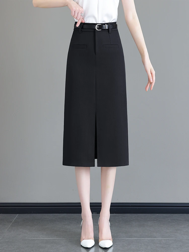 

High Waist A-Line Suit Skirt Women's Spring Summer New Style Slimming Mid-Length Open-Front Wrap Skirt Korean Style Commute