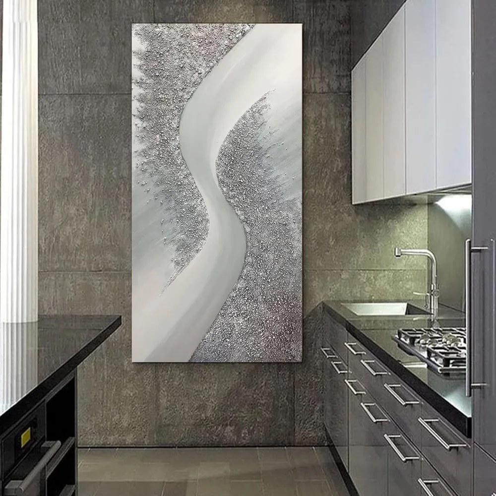 لوحة زيتية تجريدية مقاس 24 × 48 بوصة على الخشب، عمل فني ثلاثي الأبعاد مؤطر لتزيين الجدران