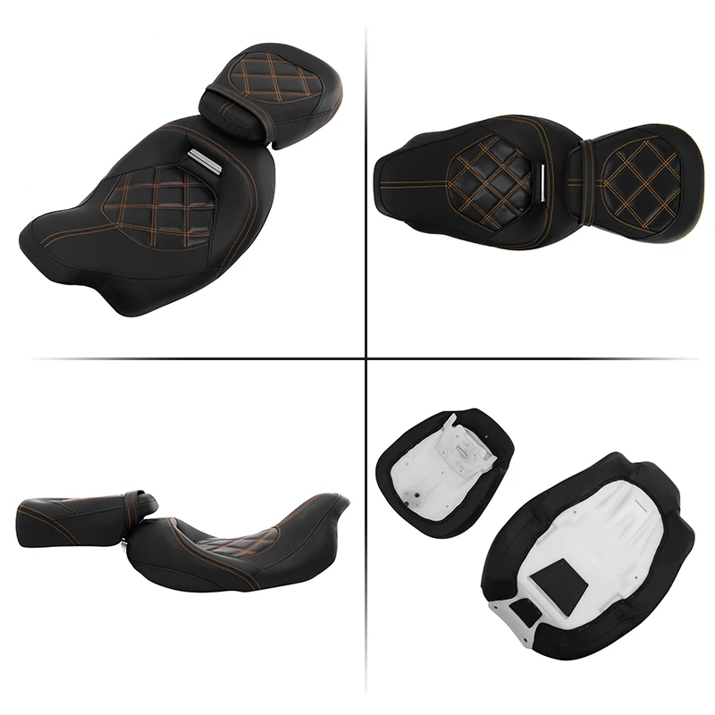 Motorcycle Low-Profile Two Up Driver Passenger PU Leather Seat For Harley Touring CVO Electra Street Glide Road King 2009-2023