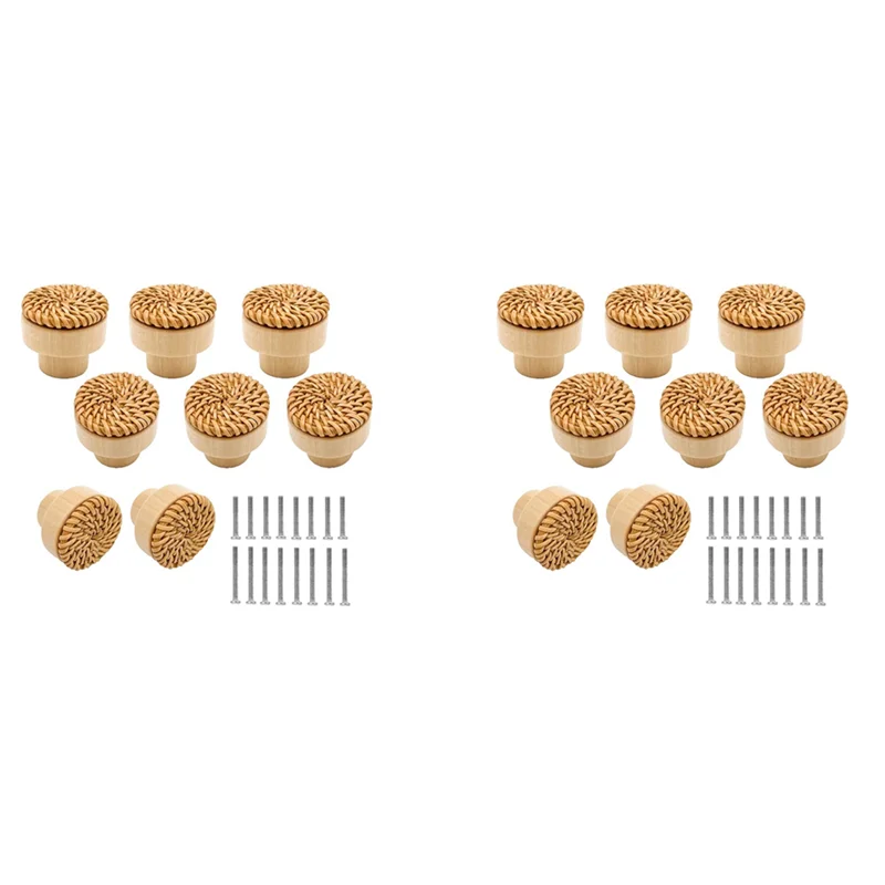 

16 Pack Boho Rattan Knobs For Dresser Drawers Wood Cabinet Knobs For Wicker Decor Boho Rattan Drawer Pulls (Natural)