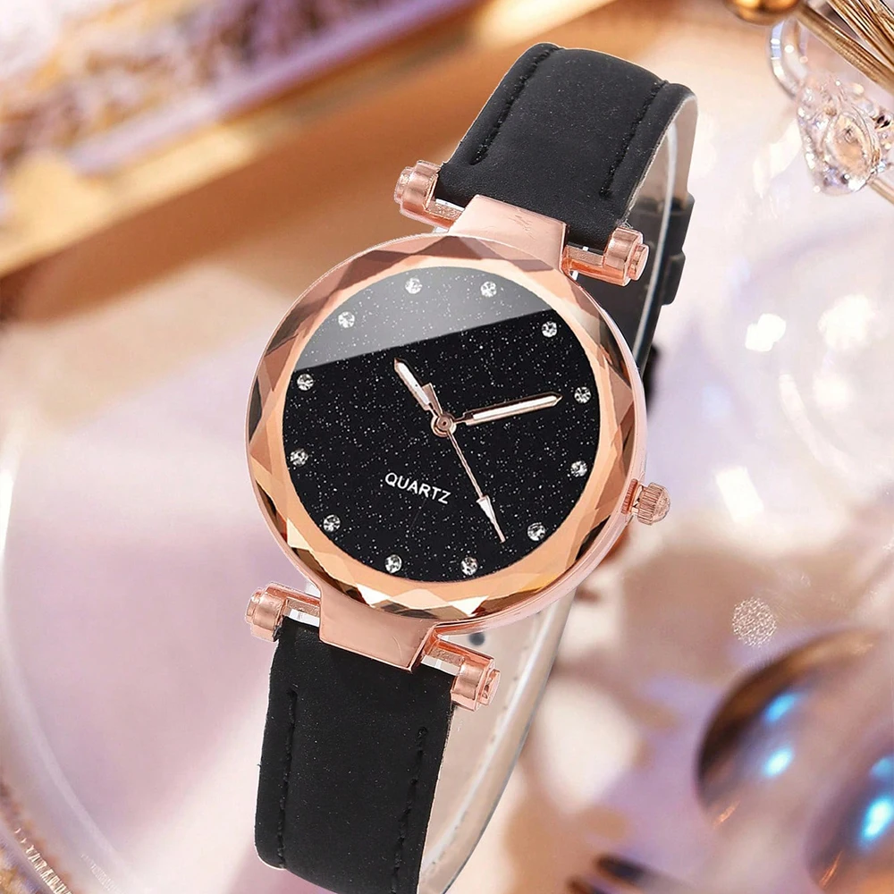 Set Watch For Women Luxury Leather Analog Ladies Quartz Wrist Watch Fashion Bracelet Watch Set Holiday Gifts Montre Femme 5PCS