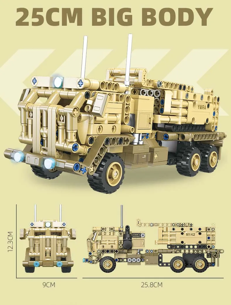 Amerikanische moderne Militär-HIMARS-Bausteine, M142 Hochmobile Artillerie-Raketenwagen-Set, Armee-Fahrzeug-Spielzeug als Geschenk – Detail 3