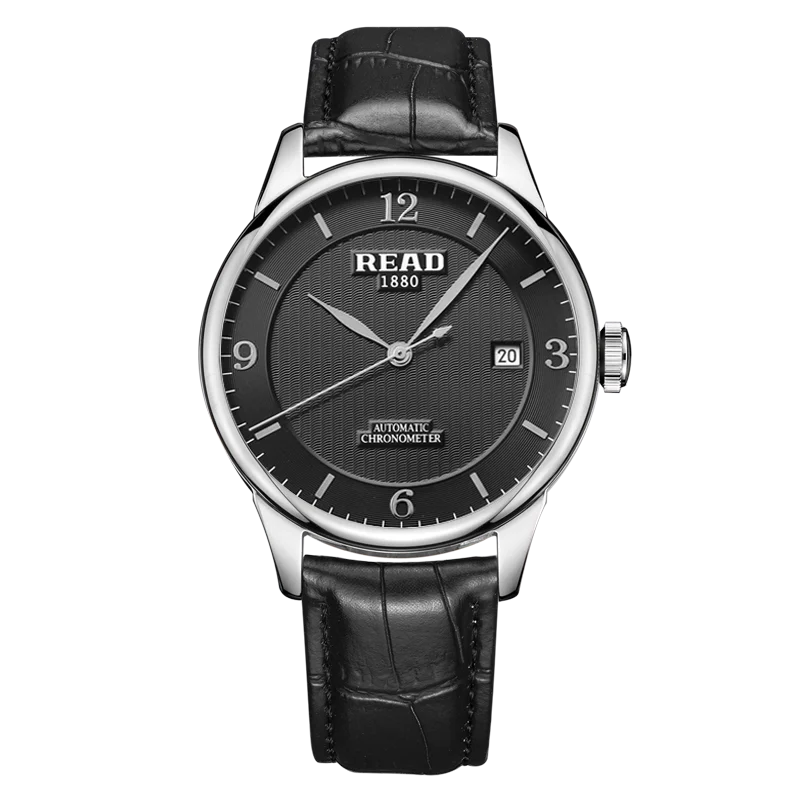 READ Men Automatic Watch | Black Leather Strap | Steel Case | Sapphire Glass | Single Calendar Dial | 50M Water Resistant