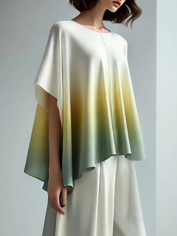 Missuoo-Camiseta informal de manga corta con cuello redondo para mujer, camisas plisadas de Color degradado, Tops elegantes de verano para mujer 2025