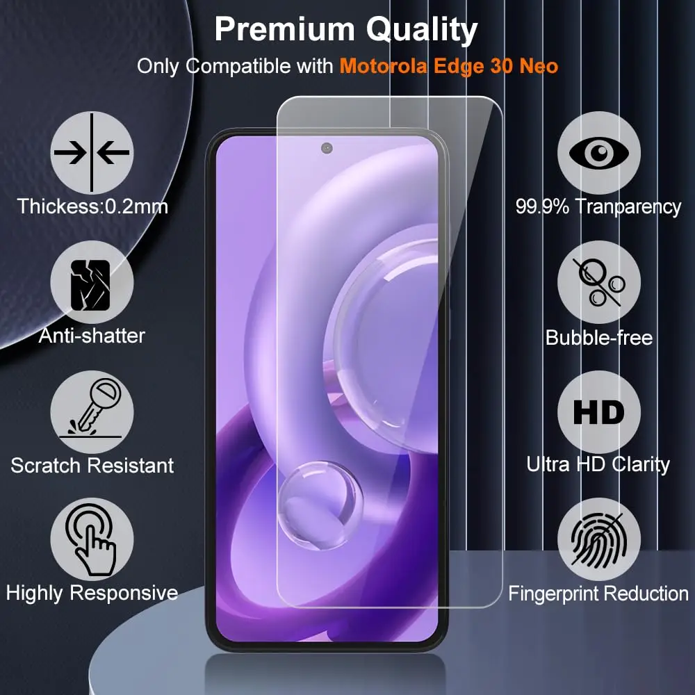 Screen Protector For Motorola Edge 30 Neo 6.28 inch Tempered Glass HD Crystal mica 9H Anti Scratch Case Friendly High Aluminum