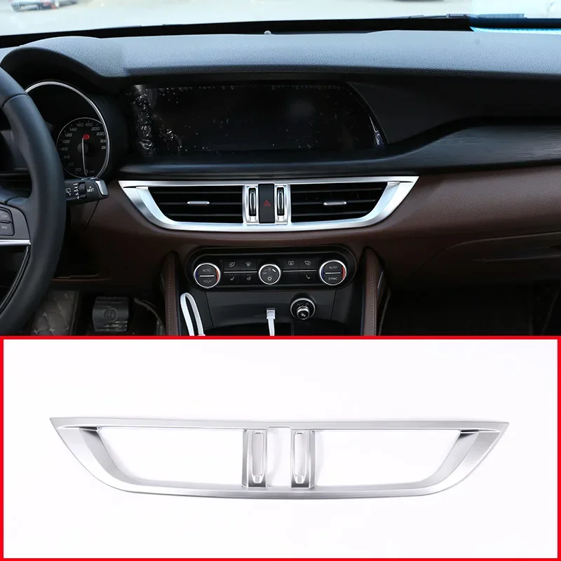 ABS Matt Silver Car Central Control Air Outlet Decorative Frame Trim For Alfa Romeo Stelvio 2017- 2020 Car Styling Accessories