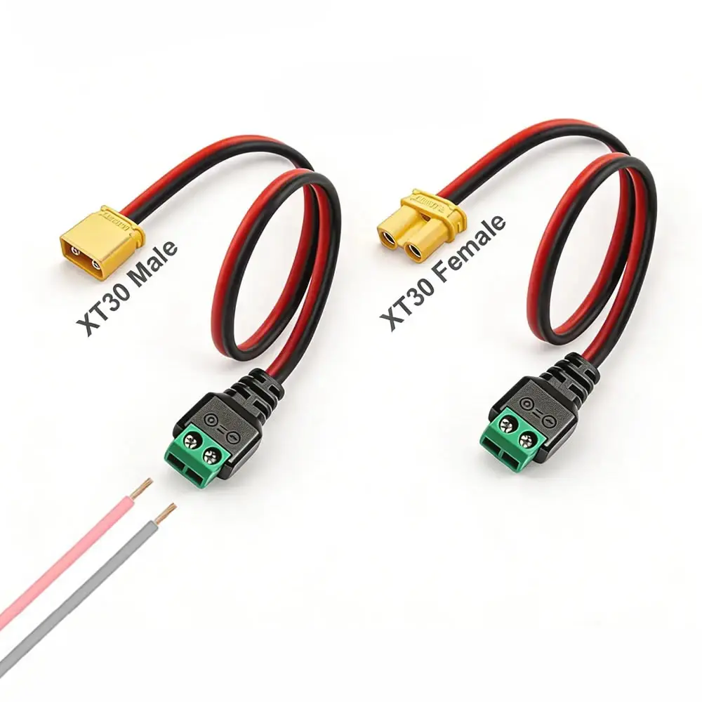 XT30 Male Female Connector Plug to Solderless 2 Pin Screw Terminal Adapter for FPV Drones RC Lipo Fixed Wing Battery Connections