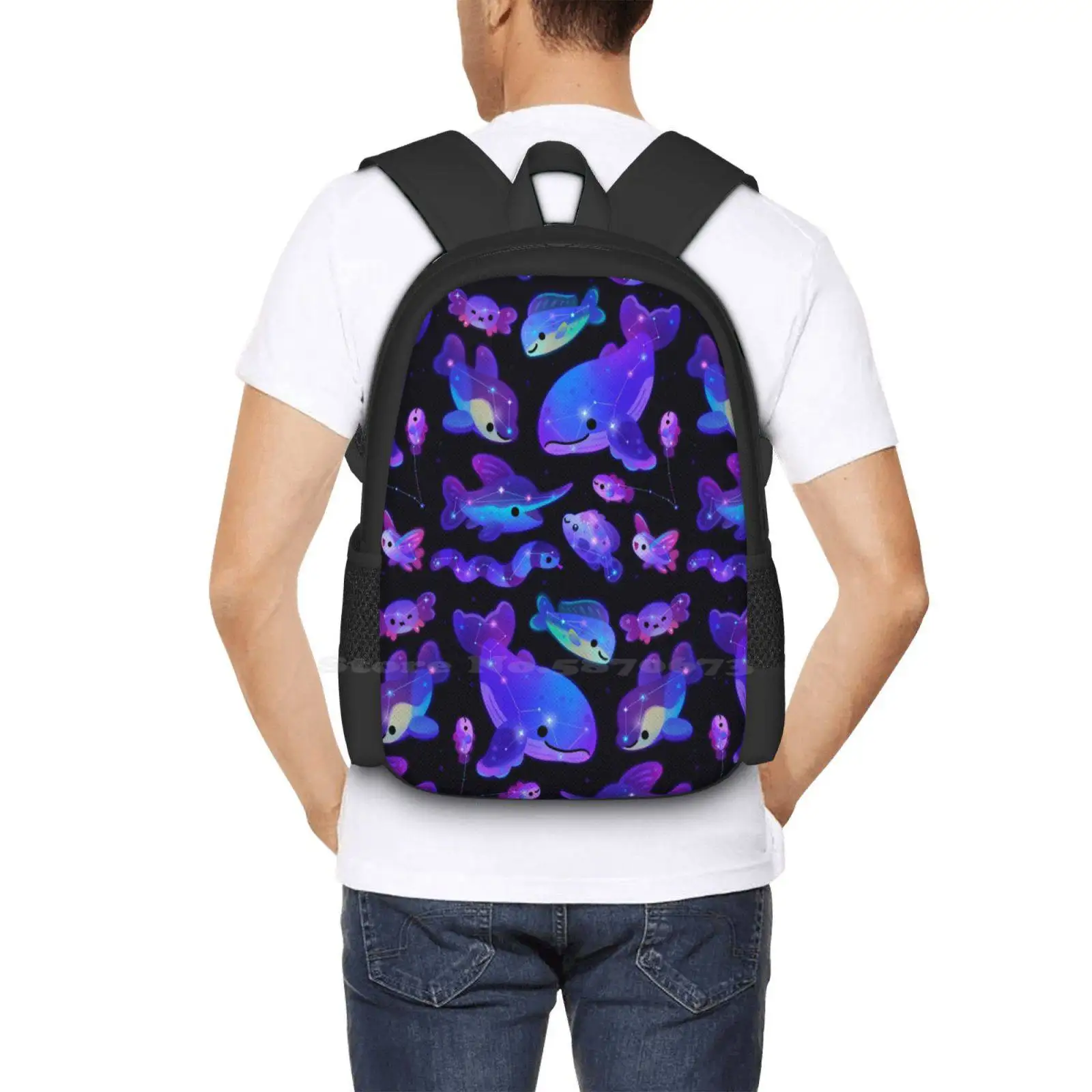 Mochila escolar con constelaciones oceánicas, bolso de gran capacidad para ordenador portátil, estrella de mar, Galaxia, vida marina, estética Pikaole