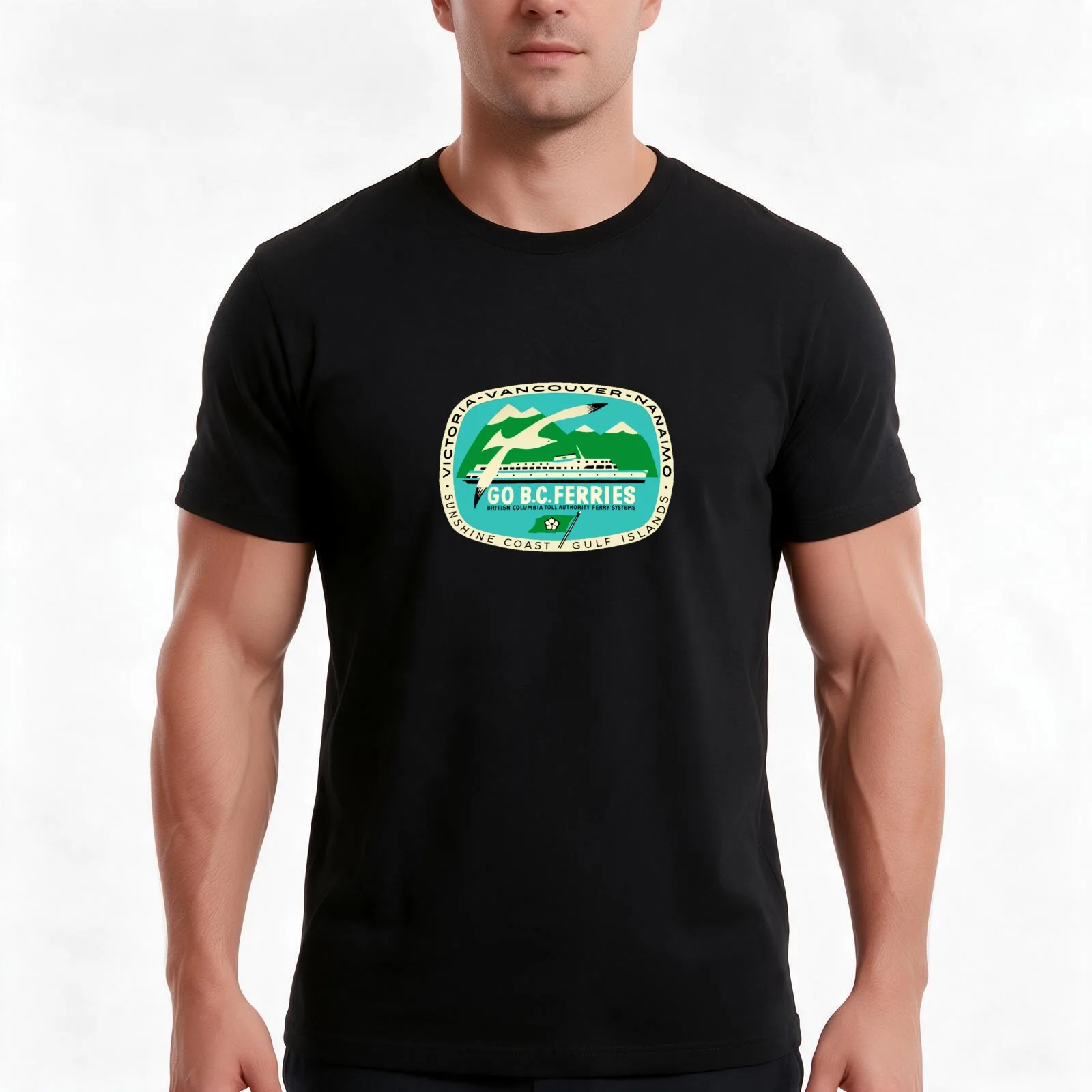 BC Ferries Victoria Vancouver Vintage Travel Decal T-Shirt, Summer Casual Cotton Tee, Oversized Streetwear Tops, 100% Cotton