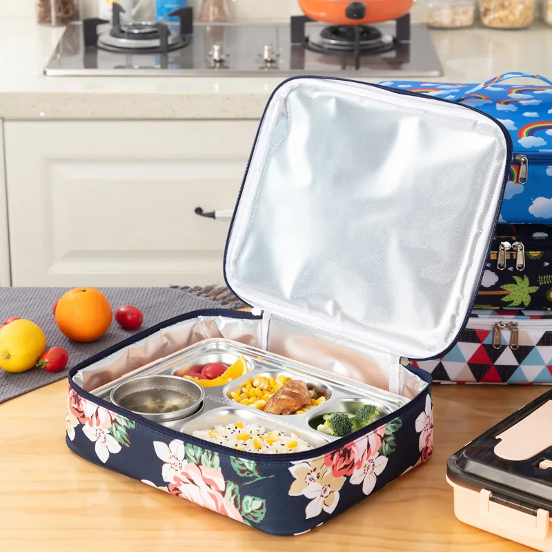 Large Capacity Women Thermal Lunch Bag Thicken Cooler Ice Pack Insulated Square Food Carrier Picnic Stoarge Bags for Work