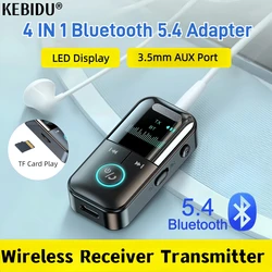 Bluetooth 5.4 Adapter Transmitter Receiver Wireless Audio For Car Music Headphone Speaker PC TV 200mA Battery Support TF Card