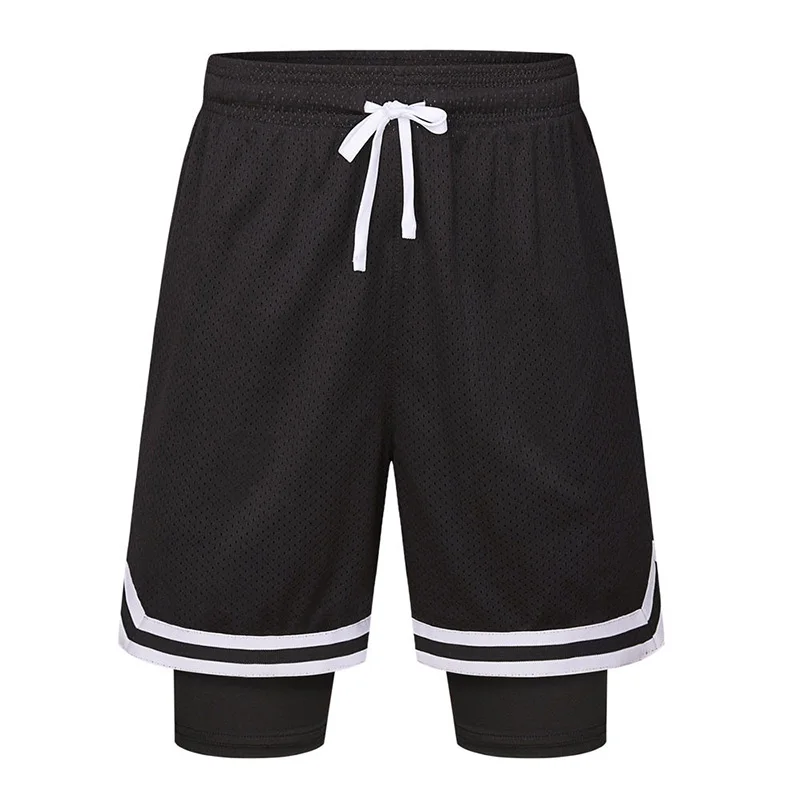 Men's Black Gym Wear Shorts with Inner Loose Drawstring Basketball Shorts Adult Sports Training Lifestyle Knitted Short Pants