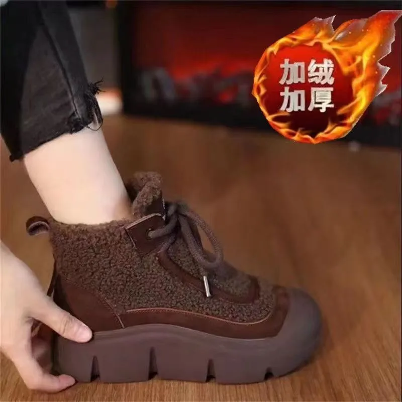 

Plush Boots ExtraThick ChunkySole AntiSlip Boots FleeceLined ThermalWarm HighAnkle Boots CasualFit MomStyle Lightweight Boot