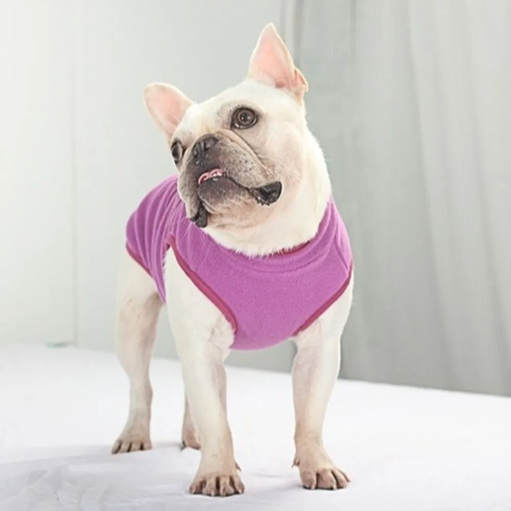 Cute Fleece Dog Winter Coat Button Closure Solid Color Dog Vest Soft Thick Warm Pet Pullover Sweatshirt for Outdoor Walk