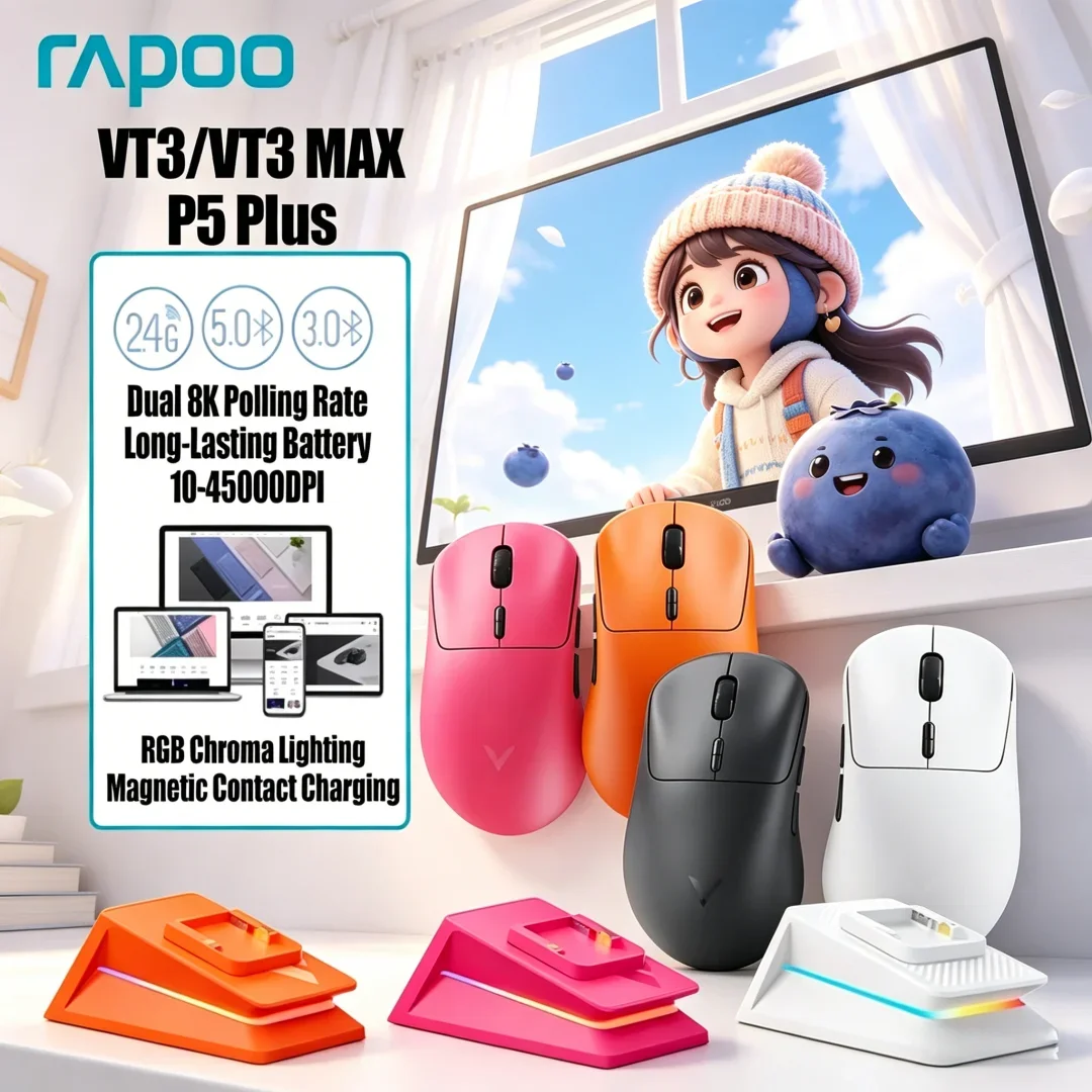 

Halcyon Refined Rapoo VT3 MAX P5 Plus Wireless Gaming Mouse True 8K Wireless Polling Rate 53g Lightweight Up to 750Hr Battery