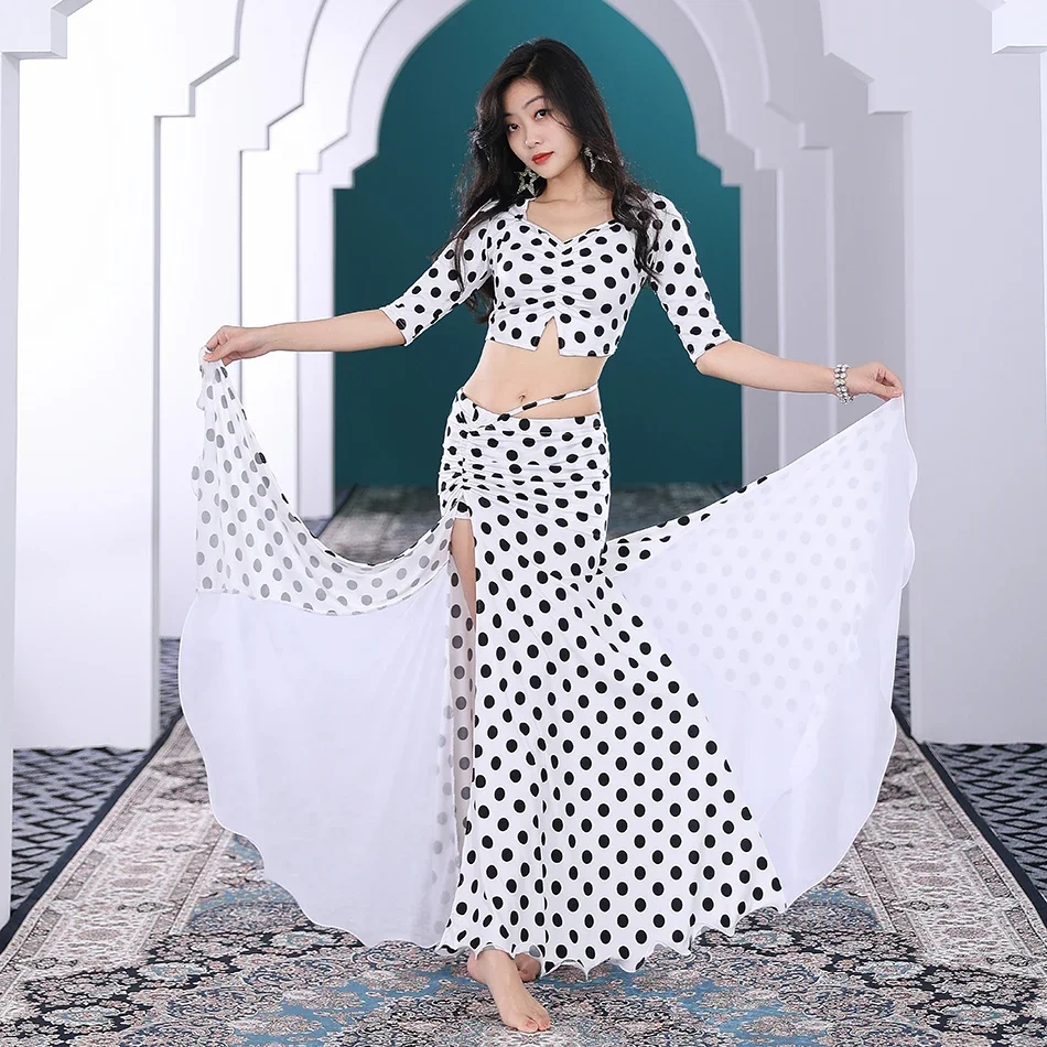 Sexy Polka Dot Long Skirt Suit Oriental Dance Performance Dress Group Dress Adult Women Belly DanceTraining Clothes