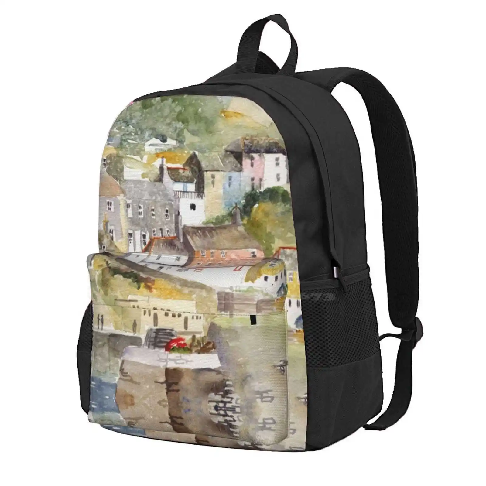 Mevagissey, Cornwall Hot Sale Schoolbag Backpack Fashion Bags Harbour Boats Fishing Village Cornwall Mevagissey Mcnaughton Art