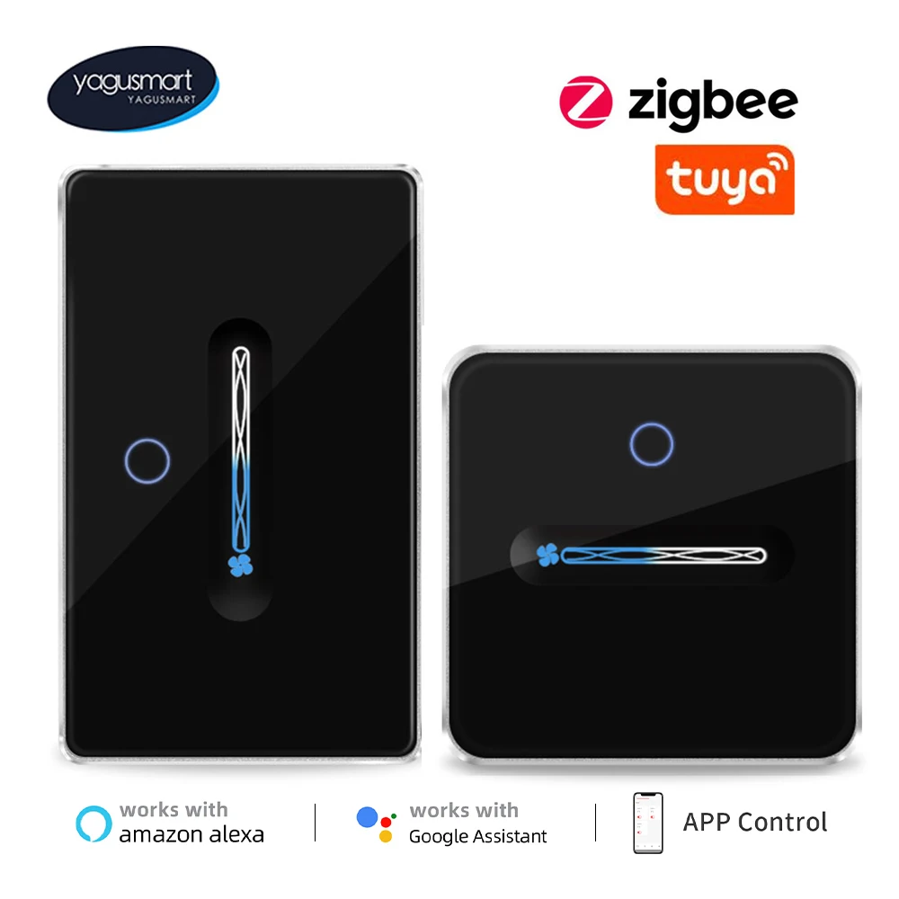 Yagusmart Tuya Zigbee Smart Fan Switch with 1 Gang Light Switch Touch Panel Alexa Google Home Voice Control Neutral Required