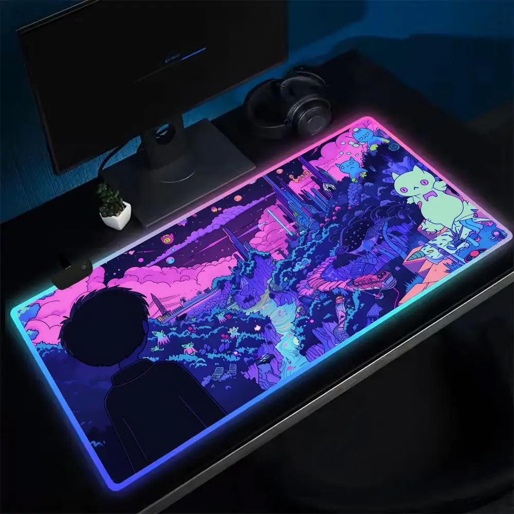 

Game Omori Mouse Pad Anime Gaming Mouse Pad LED Table Pads Backlit Rubber Desktop XXL Mousepad RGB Desk Mats