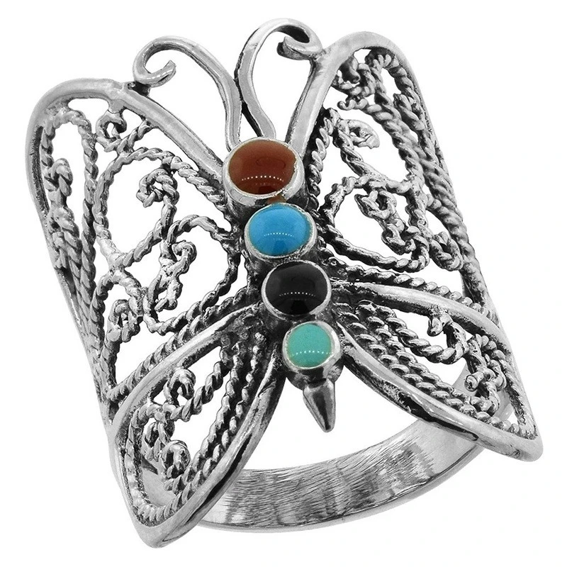 Retro Beautiful Classic Fashion Silvery Butterfly Jewelry Temperament Ring sizes 6 - 10