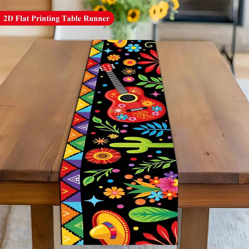 Chemin de table 1 pièce, décoration de mariage, chemin de table rectangulaire au design coloré d'inspiration mexicaine pour table à manger, café, décoration de cuisine
