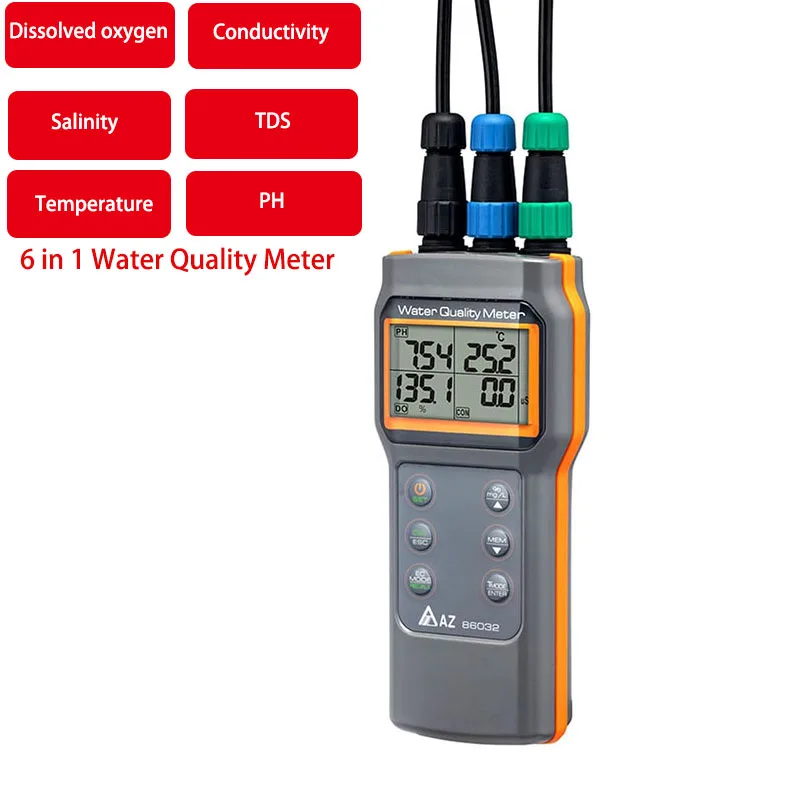 AZ-86032 6 in 1 Water Quality Meter PH Conductivity Salinity TDS Temperature Meter Optical Dissolved oxy gen Meter  D.O Tester