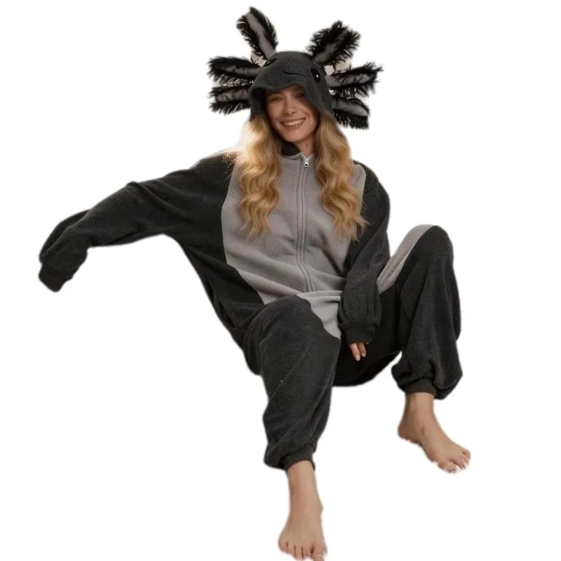 Gray Women's Christmas Animal Pajama Funny Halloween Jumpsuit Costume Kigugumi Wearable outside Or Parties