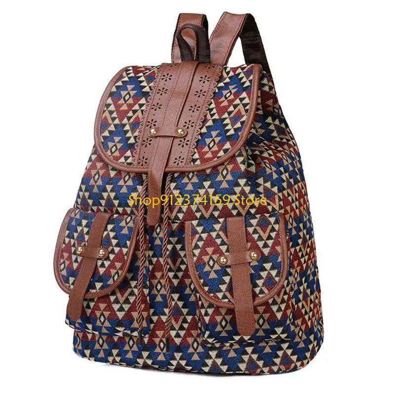

G5AE винтажный холщовый этнический рюкзак с принтом для женщин и девочек, школьный рюкзак в богемном стиле с завязками для