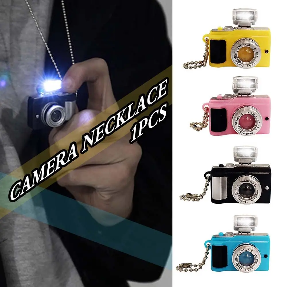 Retro Unisex Luminous Flash Camera Women Fashion Jewelry Music Pendant Sweater Chain Necklace
