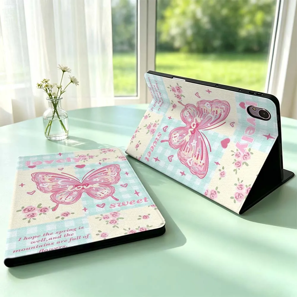 Cartoon Pink Butterfly Pen Tray For Huawei MediaPad MatePad Honor Pro V6 9 V8 X9 X 10 13.3 12.3 11 11.5 Inch Tablet Case