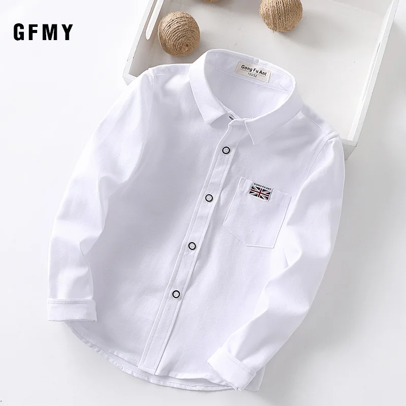 Boys Girls White Shirts for Students Uniform Long Sleeve Cotton Blouse Teenagers School Clothes Formal Wear 4 6 8 10 12 Years