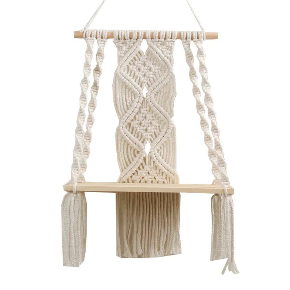 

Macrame Wall Hanging Shelf Boho Home Decor Shelves On Wall Wood Decoration for Bedroom Living Room Nursery Christamas Gift