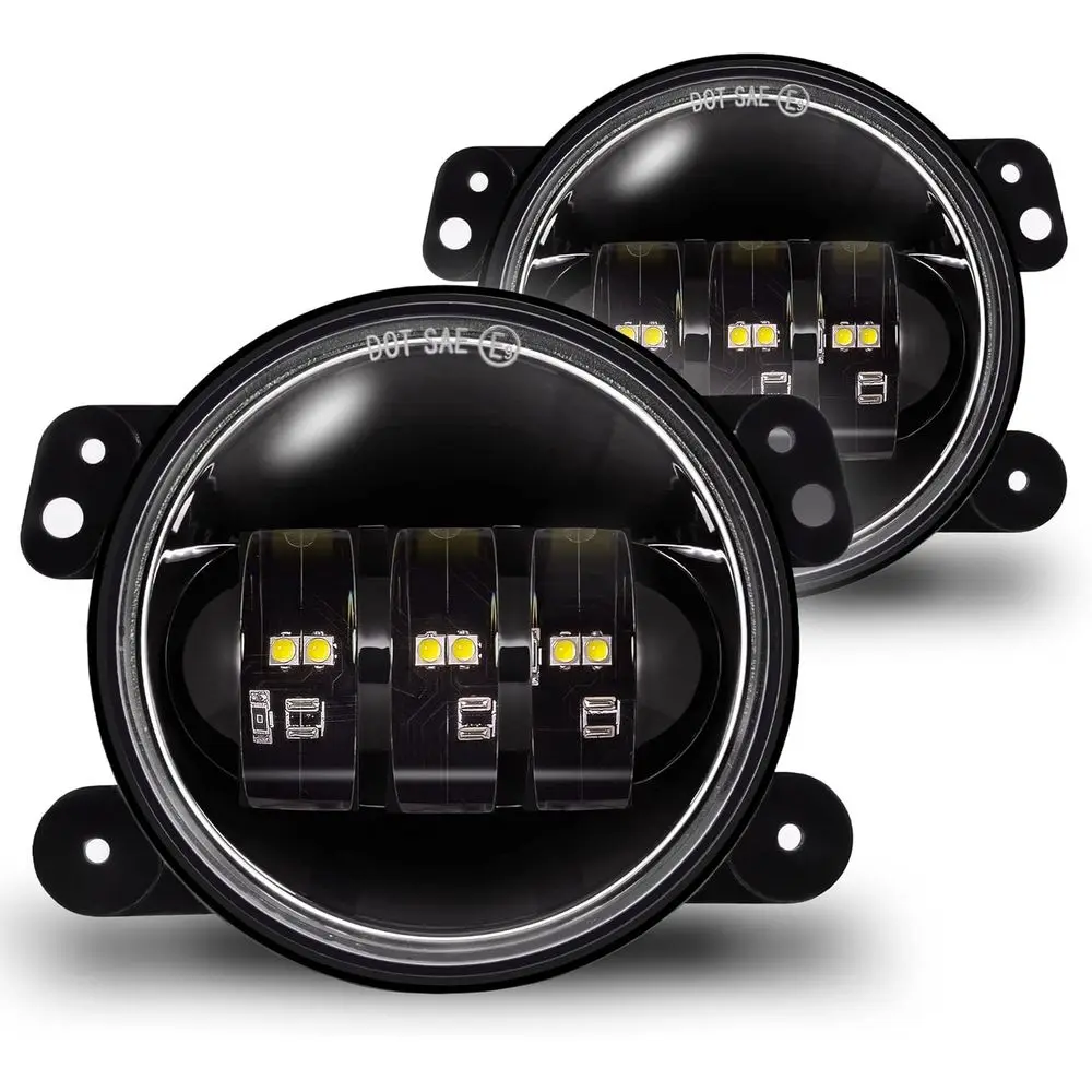 

60W 4 LED Fog Lights for 2007-2018 Jeep Wrangler JK Unlimited, Compatible with Sport, Sahara, Rubicon Models, Front Bumper Off-R