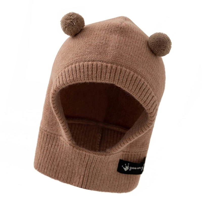 2 In 1 Baby Hat Scarf Integrated Winter Warm Earflap Bonnet Hat Neck Warmer with Pom for Boys Girls Essential Dropship