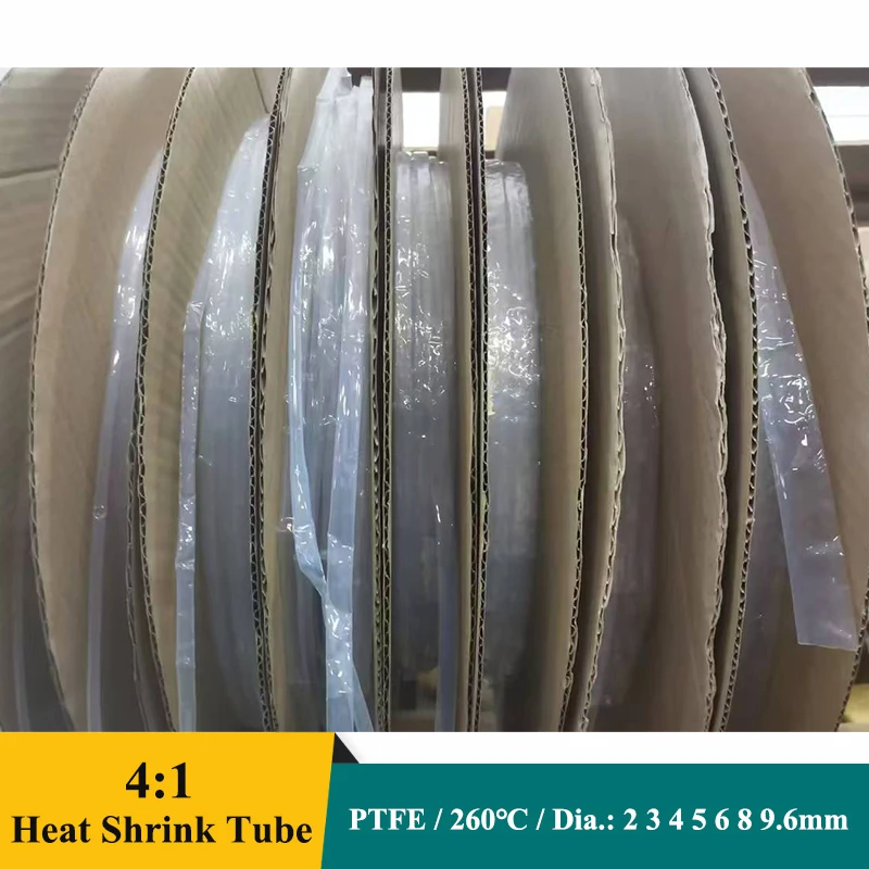 

4:1 PTFE Transparent Heat Shrink Tubing For Wires 2 3 4 5 6 8 9.6mm 260Deg. C/600V High Temperature Electric Cable Wrap Case