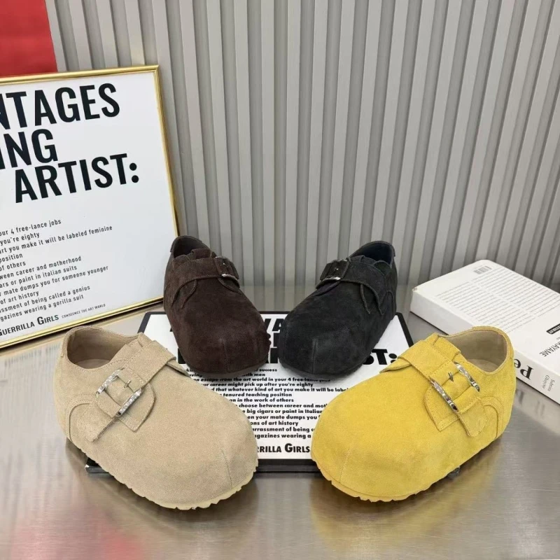 

Женские туфли на толстой подошве с круглым кожаным ремешком и пряжкой, модные, удобные, нескользящие, дышащие и износостойкие