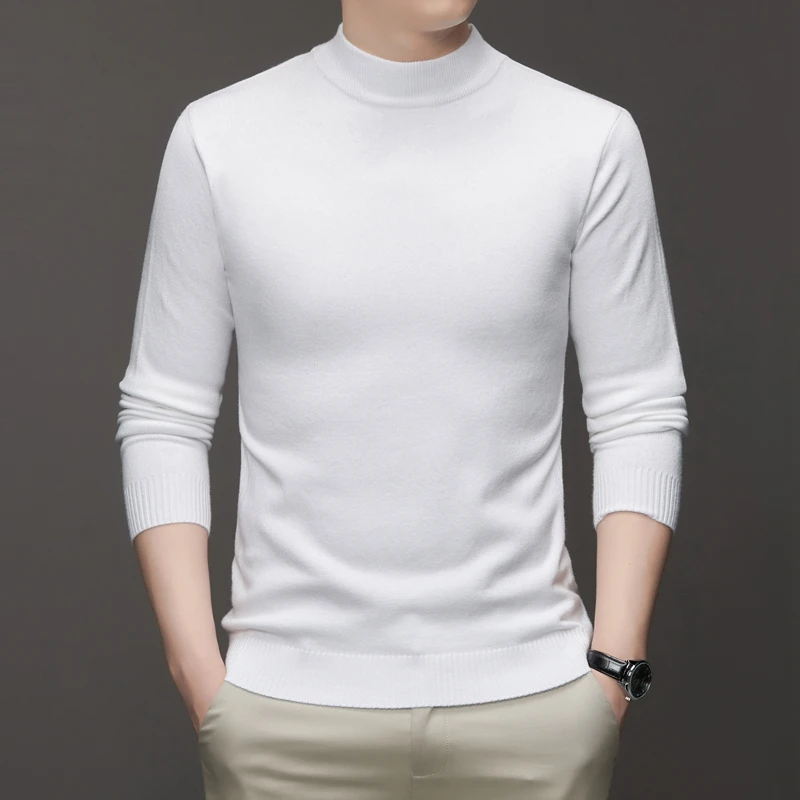 Autumn and Winter Men's and Young Adults' Versatile Base Shirt No-pill Semi-high-neck Warm Sweater